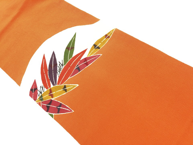 リサイクル　縮緬地草葉模様名古屋帯